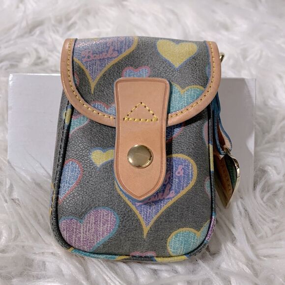 DOONEY & Bourke pouch leather trim snap closure large heart brand charm hearts - Picture 1 of 10